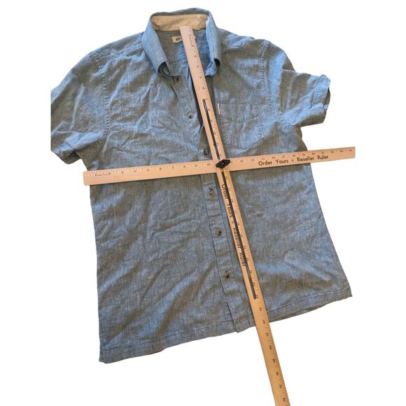 Ben Sherman Shirt Mens Medium Short Sleeve Blue Ocean Depth Button Up Summer - Picture 10 of 11